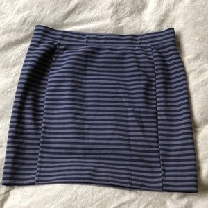 Blue and gray knit striped mini skirt